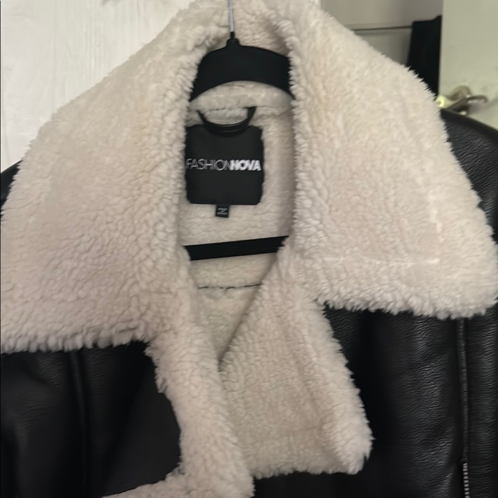 Fashion Nova Black and Cream Teddy Jacket